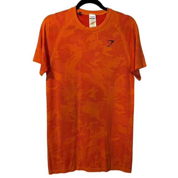 Gymshark Geo Seamless Orange Short Sleeve Performance Shirt M Workout Gym Active - Picture 2 of 6